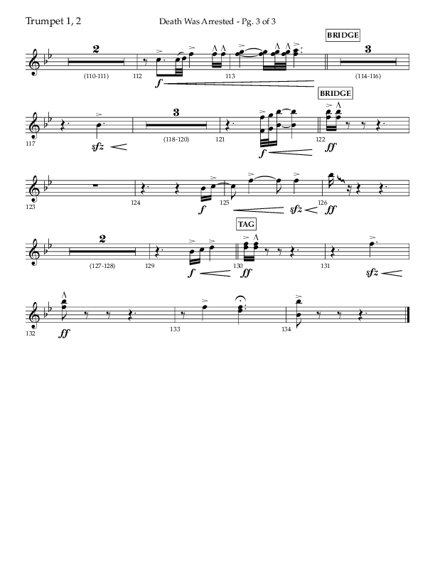 Death Was Arrested (Choral Anthem SATB) Trumpet 1,2 (Lifeway Choral / Arr. Cliff Duren)