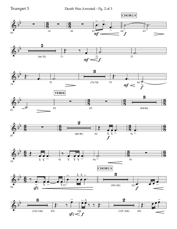 Death Was Arrested (Choral Anthem SATB) Trumpet 3 (Lifeway Choral / Arr. Cliff Duren)