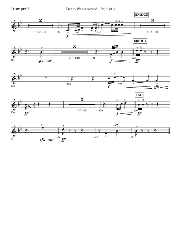 Death Was Arrested (Choral Anthem SATB) Trumpet 3 (Lifeway Choral / Arr. Cliff Duren)