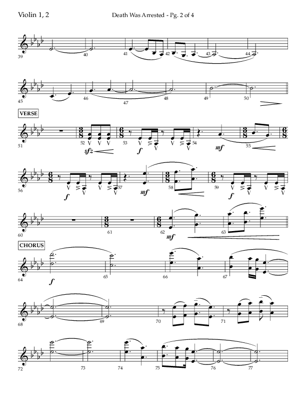 Death Was Arrested (Choral Anthem SATB) Violin 1/2 (Lifeway Choral / Arr. Cliff Duren)