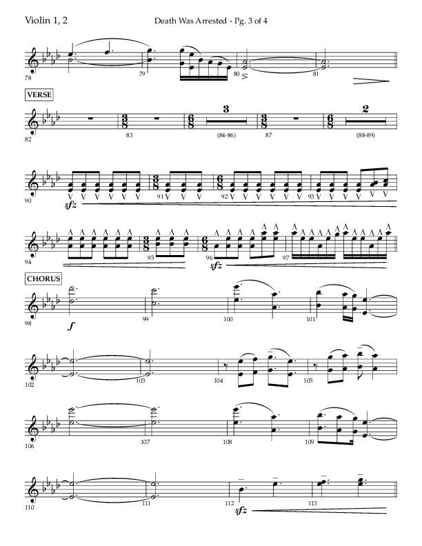 Death Was Arrested (Choral Anthem SATB) Violin 1/2 (Lifeway Choral / Arr. Cliff Duren)