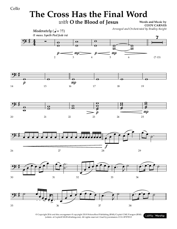 The Cross Has The Final Word with O The Blood Of Jesus (Choral Anthem SATB) Cello (Lifeway Choral / Arr. Bradley Knight)