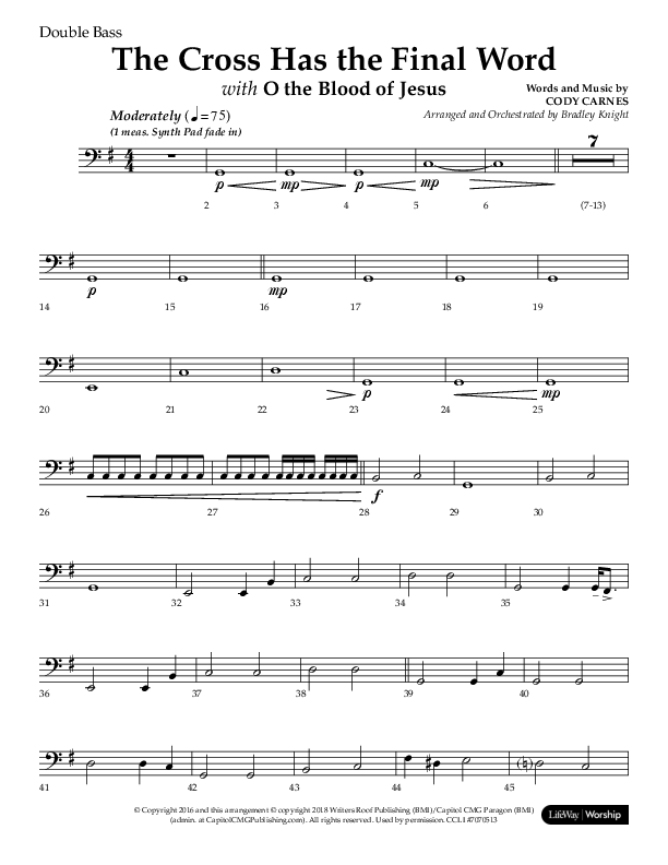 The Cross Has The Final Word with O The Blood Of Jesus (Choral Anthem SATB) Double Bass (Lifeway Choral / Arr. Bradley Knight)