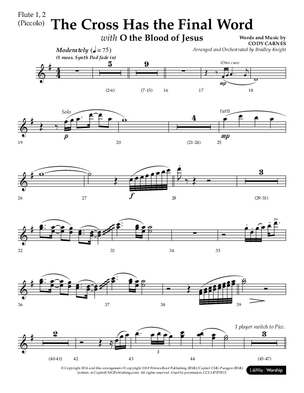 The Cross Has The Final Word with O The Blood Of Jesus (Choral Anthem SATB) Flute 1/2 (Lifeway Choral / Arr. Bradley Knight)
