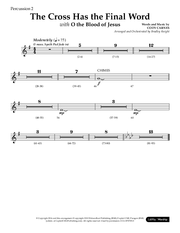 The Cross Has The Final Word with O The Blood Of Jesus (Choral Anthem SATB) Percussion 1/2 (Lifeway Choral / Arr. Bradley Knight)