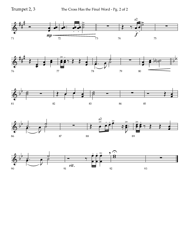 The Cross Has The Final Word with O The Blood Of Jesus (Choral Anthem SATB) Trumpet 2/3 (Lifeway Choral / Arr. Bradley Knight)