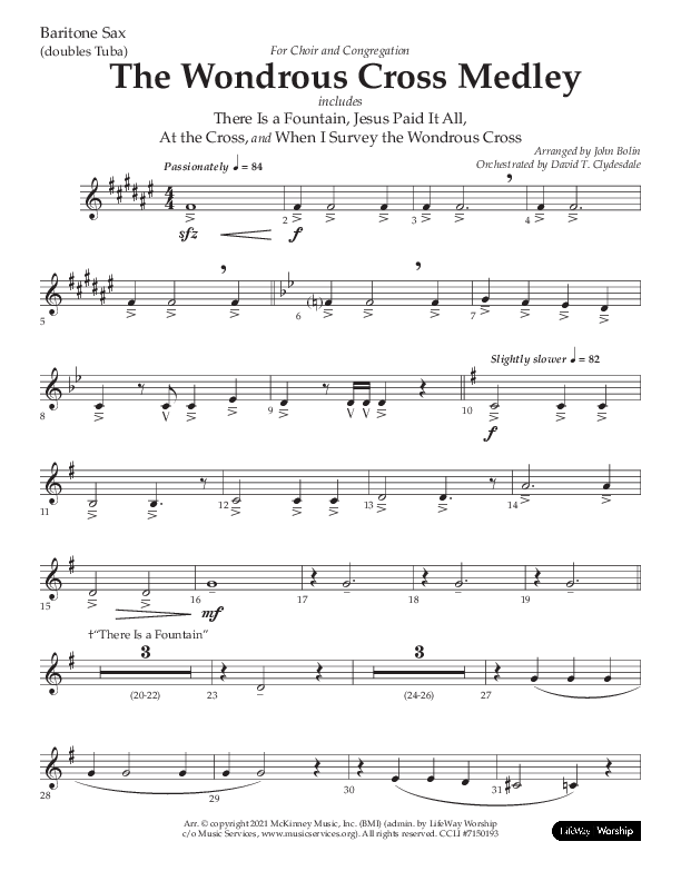 The Wondrous Cross Medley (Choral Anthem SATB) Bari Sax (Lifeway Choral / Arr. John Bolin / Orch. David Clydesdale)