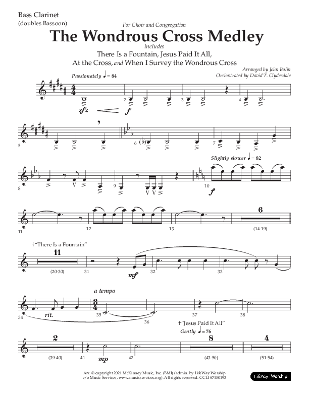 The Wondrous Cross Medley (Choral Anthem SATB) Bass Clarinet (Lifeway Choral / Arr. John Bolin / Orch. David Clydesdale)