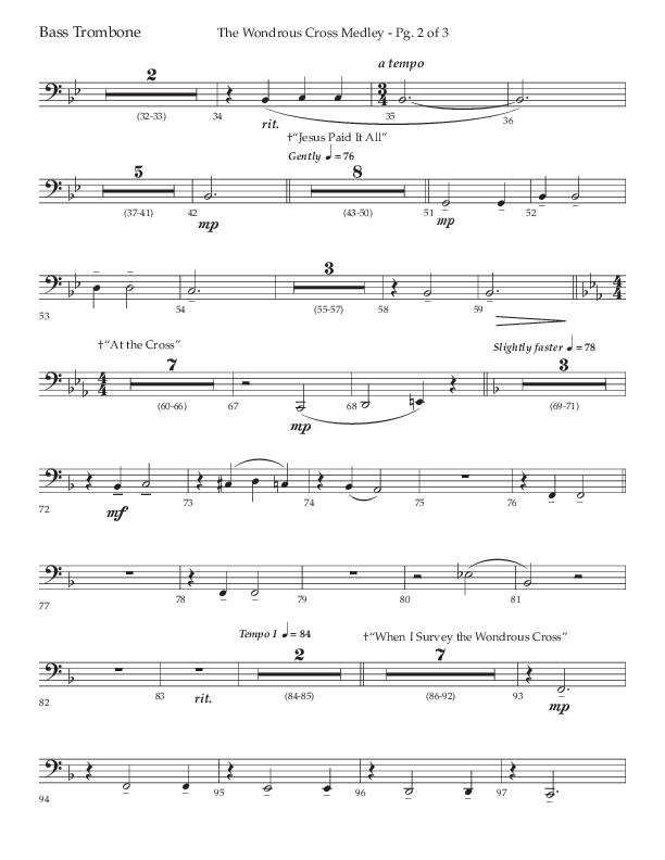 The Wondrous Cross Medley (Choral Anthem SATB) Bass Trombone (Lifeway Choral / Arr. John Bolin / Orch. David Clydesdale)
