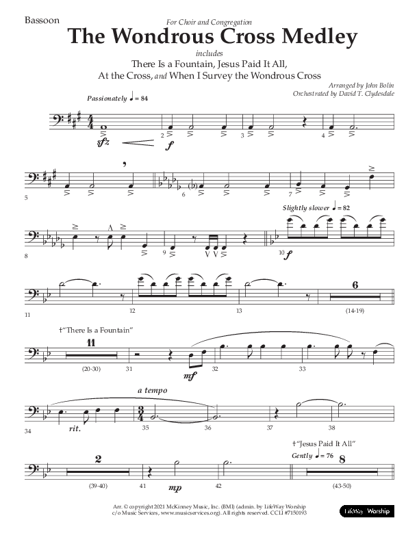The Wondrous Cross Medley (Choral Anthem SATB) Bassoon (Lifeway Choral / Arr. John Bolin / Orch. David Clydesdale)