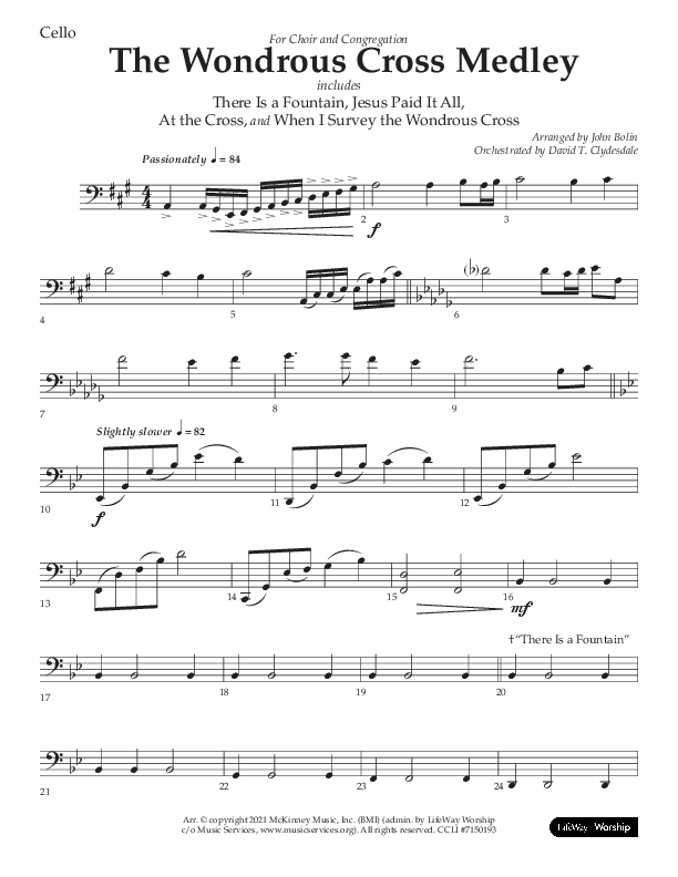 The Wondrous Cross Medley (Choral Anthem SATB) Cello (Lifeway Choral / Arr. John Bolin / Orch. David Clydesdale)