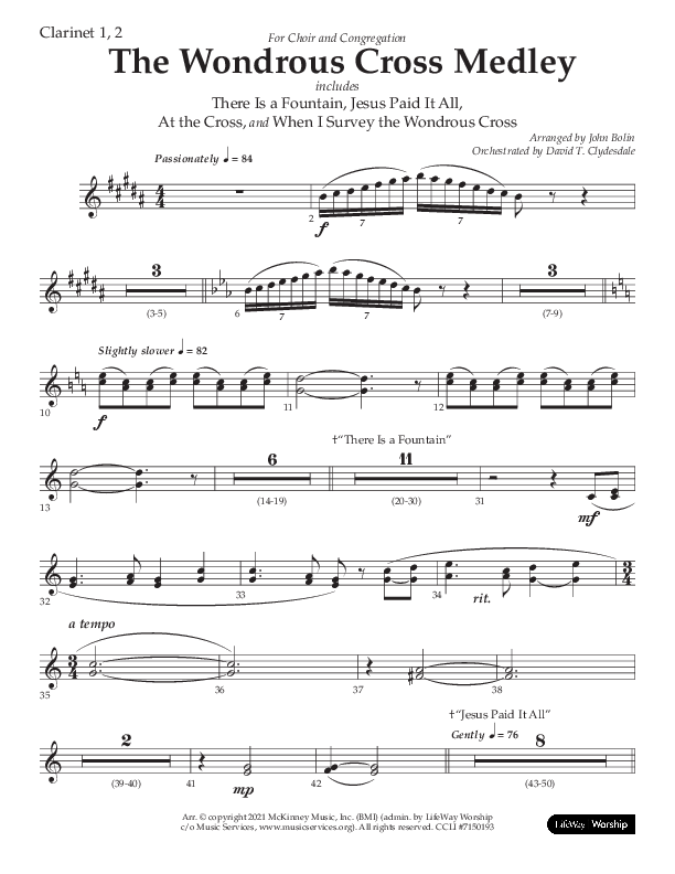 The Wondrous Cross Medley (Choral Anthem SATB) Clarinet 1/2 (Lifeway Choral / Arr. John Bolin / Orch. David Clydesdale)