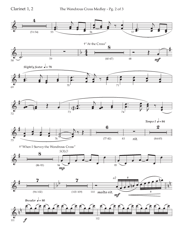 The Wondrous Cross Medley (Choral Anthem SATB) Clarinet 1/2 (Lifeway Choral / Arr. John Bolin / Orch. David Clydesdale)