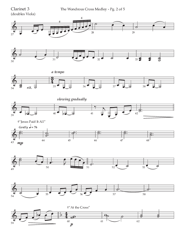 The Wondrous Cross Medley (Choral Anthem SATB) Clarinet 3 (Lifeway Choral / Arr. John Bolin / Orch. David Clydesdale)