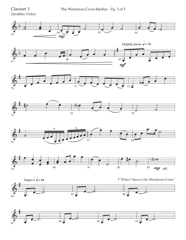 The Wondrous Cross Medley (Choral Anthem SATB) Clarinet 3 (Lifeway Choral / Arr. John Bolin / Orch. David Clydesdale)