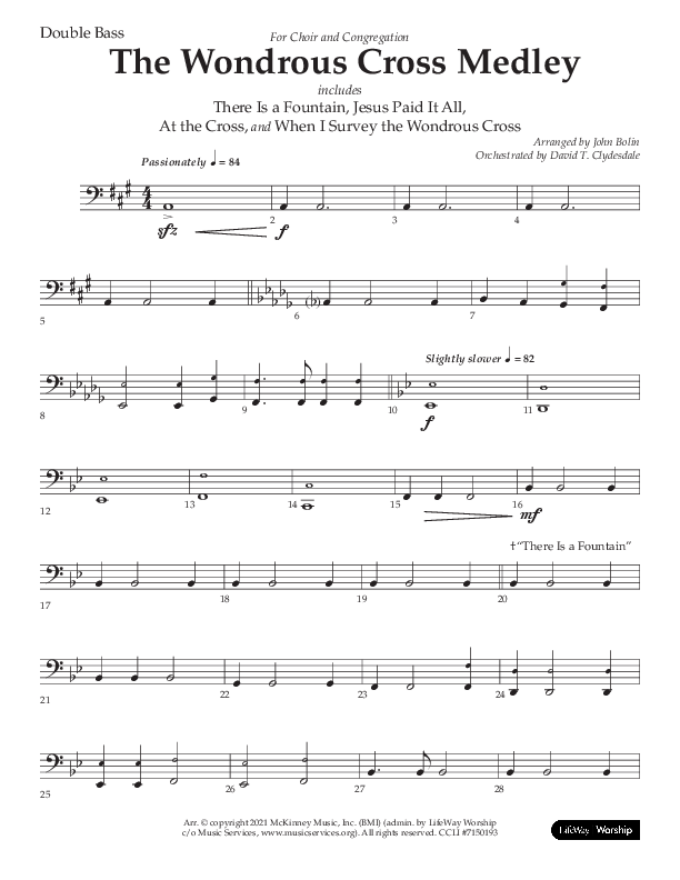 The Wondrous Cross Medley (Choral Anthem SATB) Double Bass (Lifeway Choral / Arr. John Bolin / Orch. David Clydesdale)