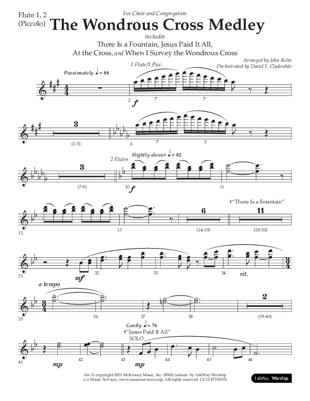 The Wondrous Cross Medley (Choral Anthem SATB) Flute 1/2 (Lifeway Choral / Arr. John Bolin / Orch. David Clydesdale)