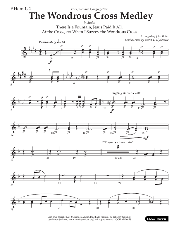 The Wondrous Cross Medley (Choral Anthem SATB) French Horn 1/2 (Lifeway Choral / Arr. John Bolin / Orch. David Clydesdale)