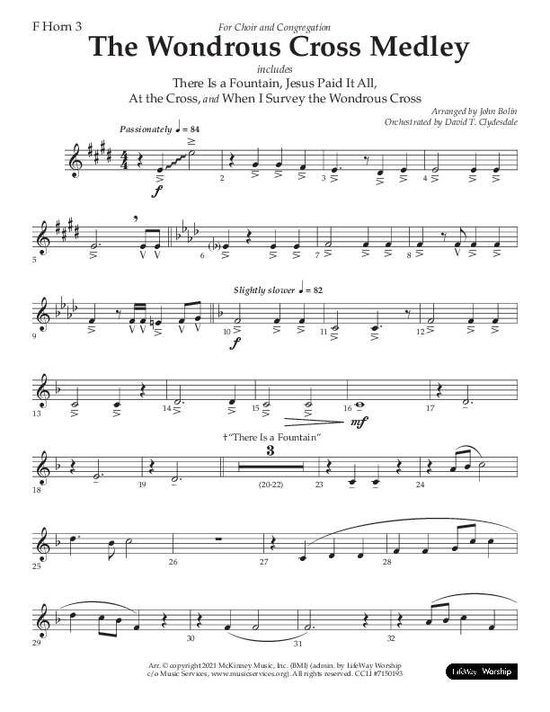 The Wondrous Cross Medley (Choral Anthem SATB) French Horn 3 (Lifeway Choral / Arr. John Bolin / Orch. David Clydesdale)