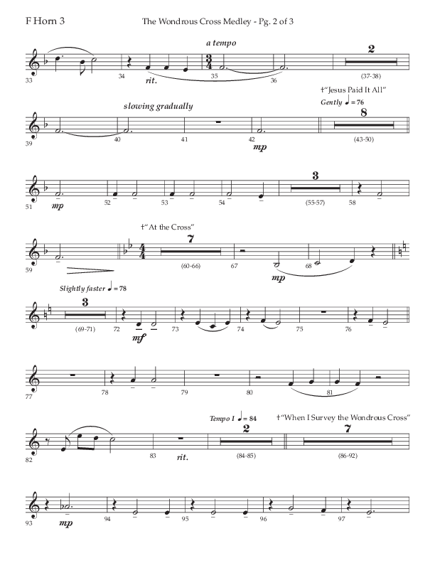The Wondrous Cross Medley (Choral Anthem SATB) French Horn 3 (Lifeway Choral / Arr. John Bolin / Orch. David Clydesdale)