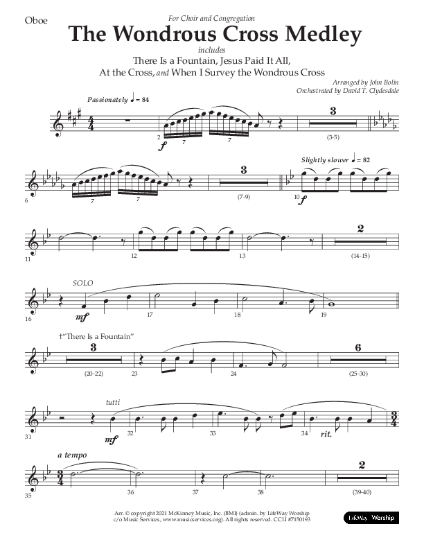 The Wondrous Cross Medley (Choral Anthem SATB) Oboe (Lifeway Choral / Arr. John Bolin / Orch. David Clydesdale)