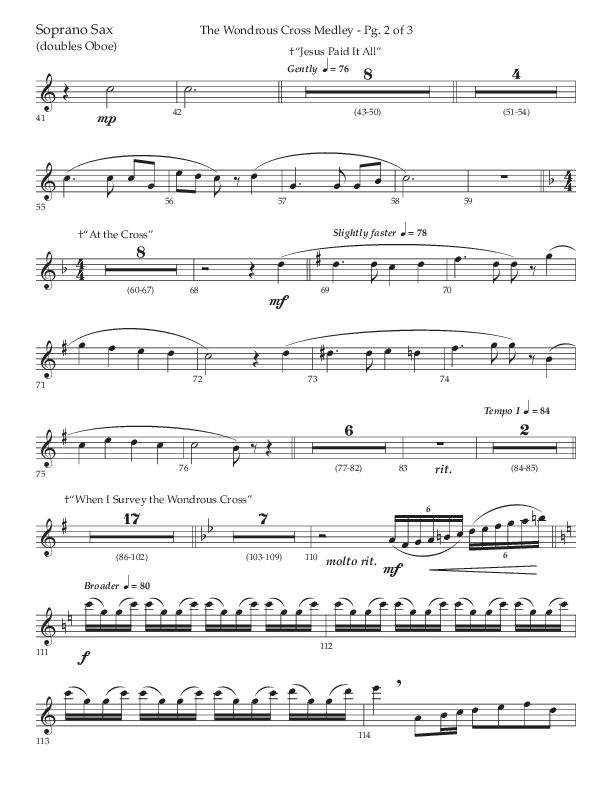 The Wondrous Cross Medley (Choral Anthem SATB) Soprano Sax (Lifeway Choral / Arr. John Bolin / Orch. David Clydesdale)