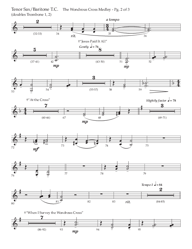 The Wondrous Cross Medley (Choral Anthem SATB) Tenor Sax/Baritone T.C. (Lifeway Choral / Arr. John Bolin / Orch. David Clydesdale)