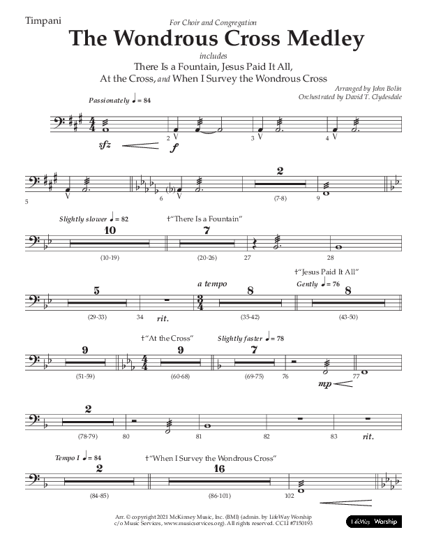 The Wondrous Cross Medley (Choral Anthem SATB) Timpani (Lifeway Choral / Arr. John Bolin / Orch. David Clydesdale)