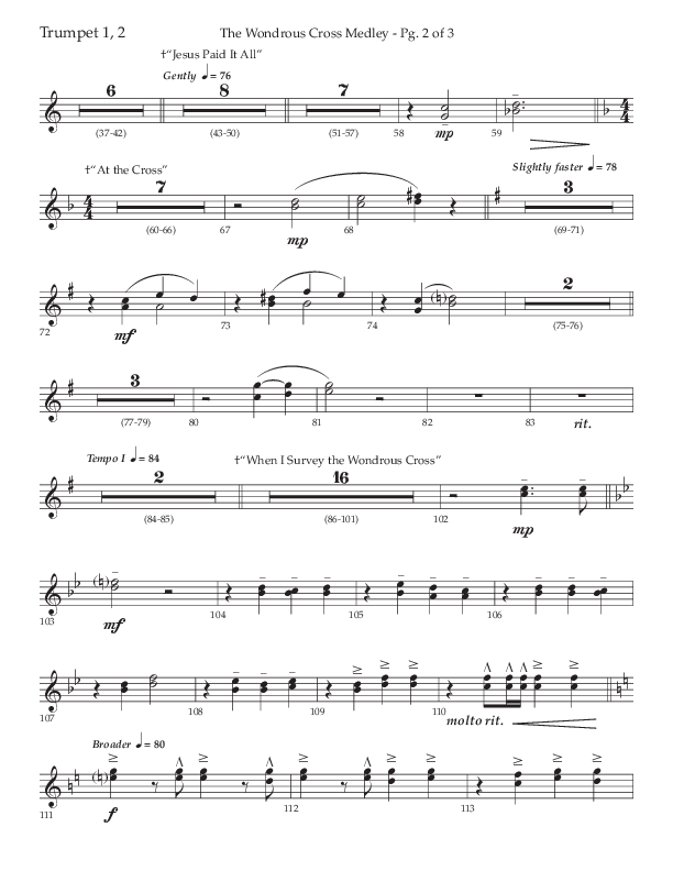 The Wondrous Cross Medley (Choral Anthem SATB) Trumpet 1,2 (Lifeway Choral / Arr. John Bolin / Orch. David Clydesdale)