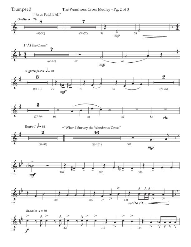 The Wondrous Cross Medley (Choral Anthem SATB) Trumpet 3 (Lifeway Choral / Arr. John Bolin / Orch. David Clydesdale)