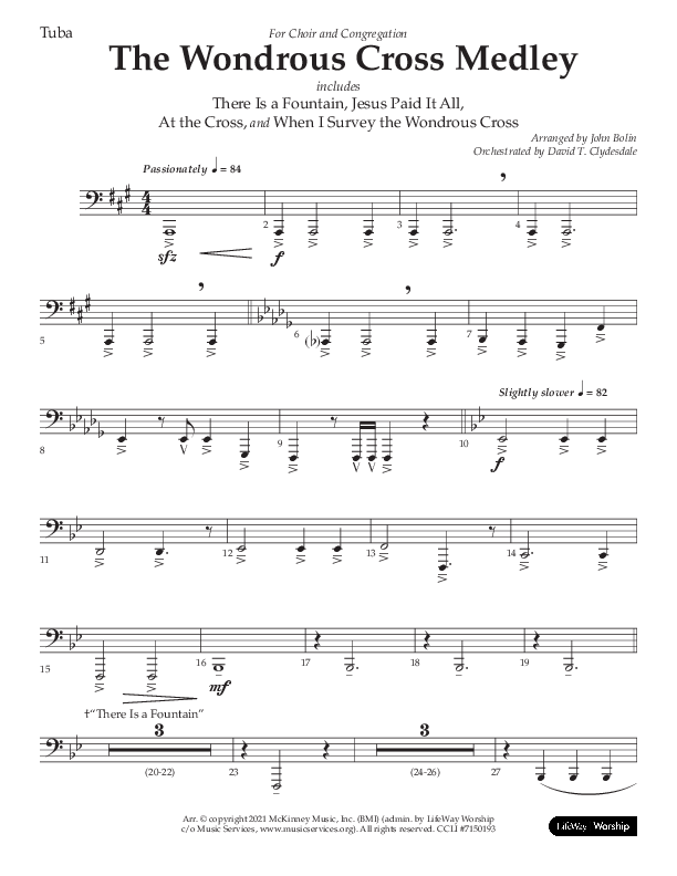 The Wondrous Cross Medley (Choral Anthem SATB) Tuba (Lifeway Choral / Arr. John Bolin / Orch. David Clydesdale)