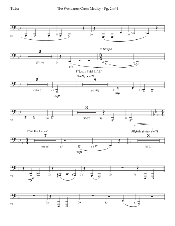 The Wondrous Cross Medley (Choral Anthem SATB) Tuba (Lifeway Choral / Arr. John Bolin / Orch. David Clydesdale)
