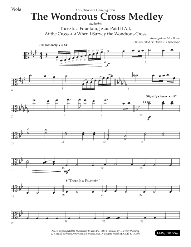 The Wondrous Cross Medley (Choral Anthem SATB) Viola (Lifeway Choral / Arr. John Bolin / Orch. David Clydesdale)
