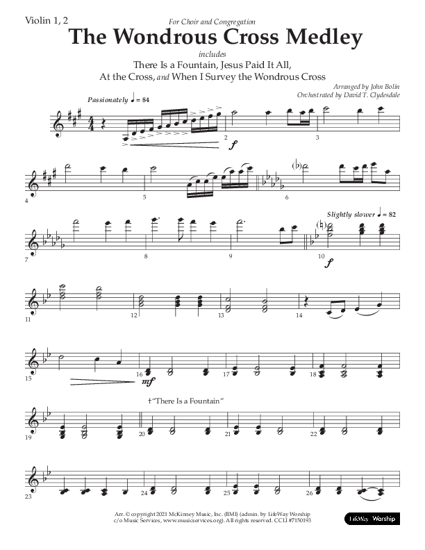 The Wondrous Cross Medley (Choral Anthem SATB) Violin 1/2 (Lifeway Choral / Arr. John Bolin / Orch. David Clydesdale)