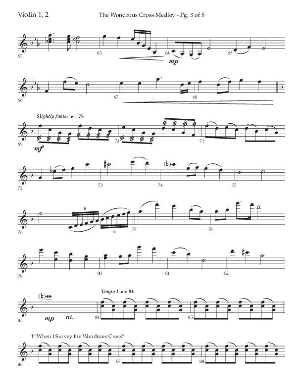 The Wondrous Cross Medley (Choral Anthem SATB) Violin 1/2 (Lifeway Choral / Arr. John Bolin / Orch. David Clydesdale)