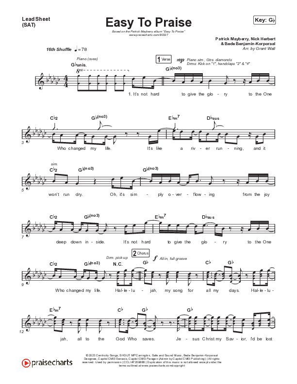 Easy To Praise Lead Sheet (SAT) (Patrick Mayberry)