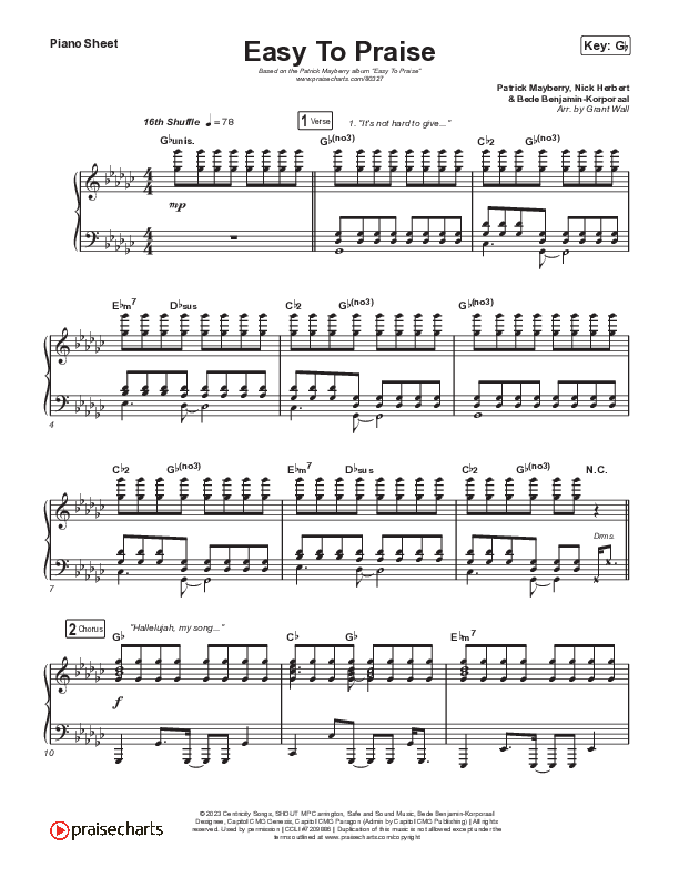 Easy To Praise Piano Sheet (Patrick Mayberry)