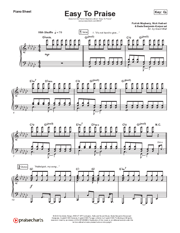 Easy To Praise Piano Sheet (Patrick Mayberry)