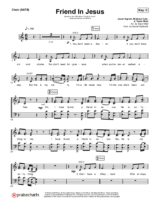 Friend In Jesus Choir Sheet (SATB) (CAIN)