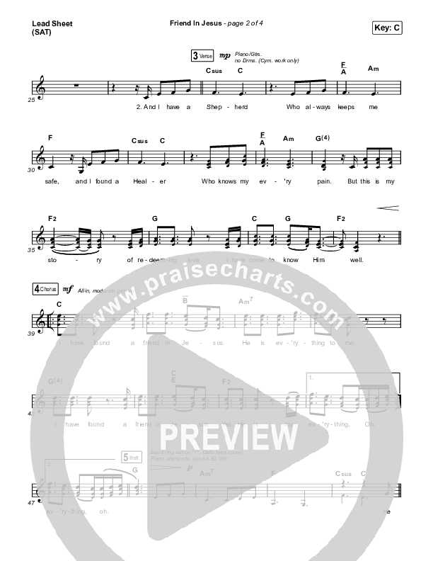 Friend In Jesus Lead Sheet (SAT) (CAIN)