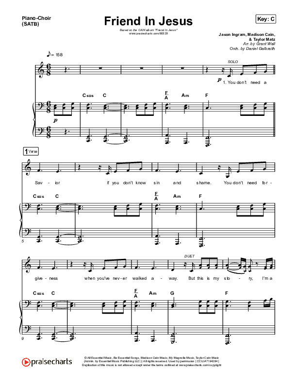 Friend In Jesus Piano/Vocal (SATB) (CAIN)