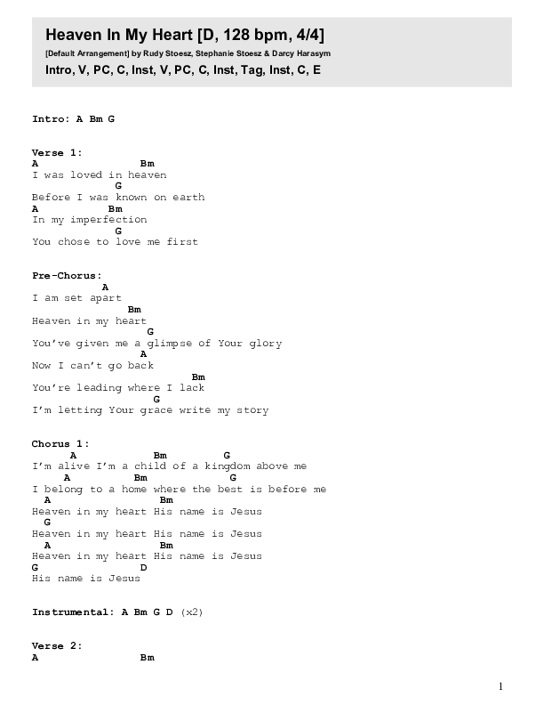 Heaven In My Heart Chord Chart (College Street Worship)