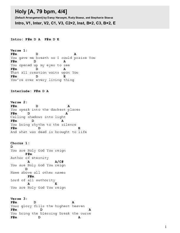 Holy Chord Chart (College Street Worship)