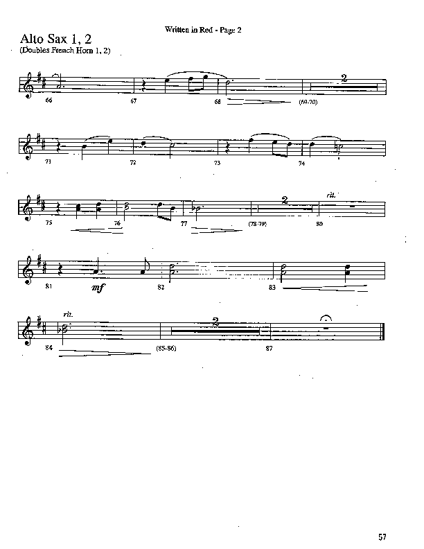 Written In Red (Choral Anthem SATB) Alto Sax 1/2 (Word Music Choral / Arr. Camp Kirkland)