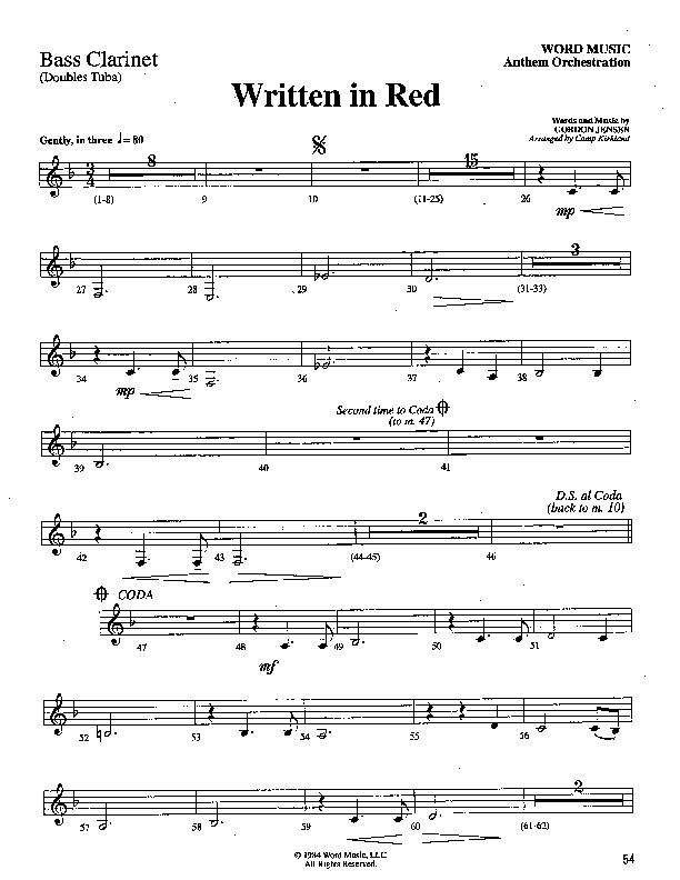 Written In Red (Choral Anthem SATB) Bass Clarinet (Word Music Choral / Arr. Camp Kirkland)