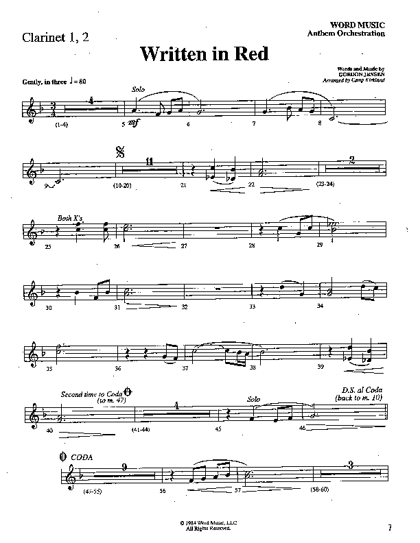 Written In Red (Choral Anthem SATB) Clarinet 1/2 (Word Music Choral / Arr. Camp Kirkland)
