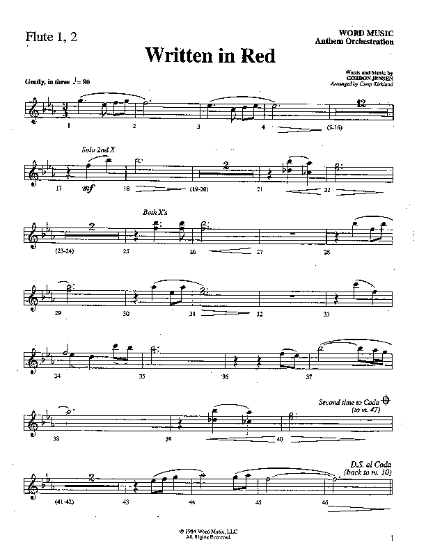 Written In Red (Choral Anthem SATB) Flute 1/2 (Word Music Choral / Arr. Camp Kirkland)