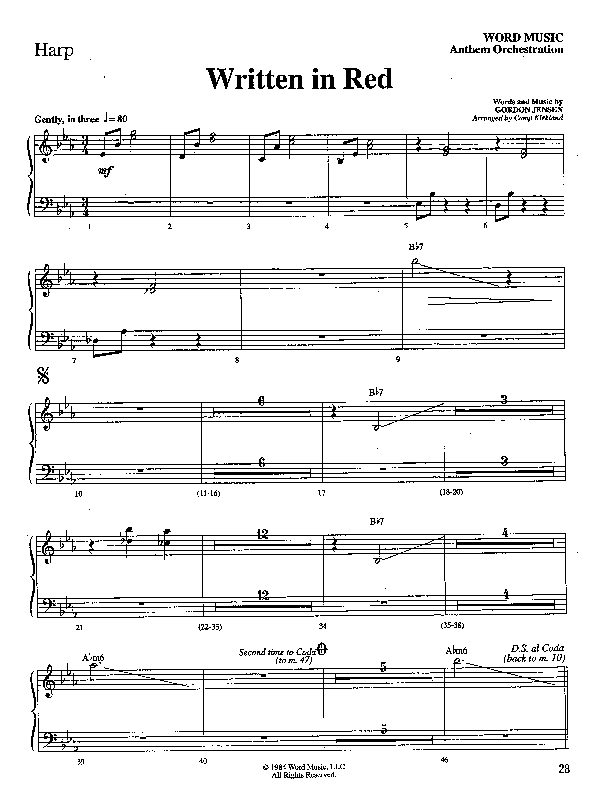 Written In Red (Choral Anthem SATB) Harp (Word Music Choral / Arr. Camp Kirkland)