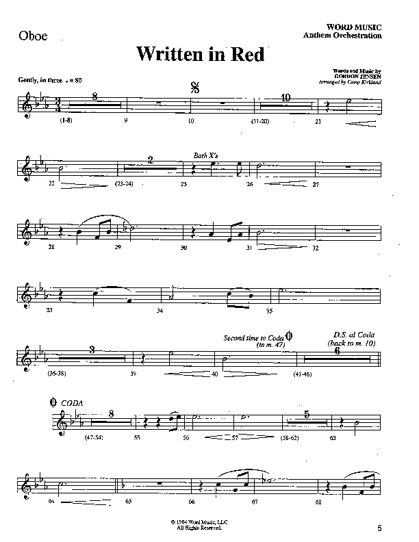 Written In Red (Choral Anthem SATB) Oboe (Word Music Choral / Arr. Camp Kirkland)