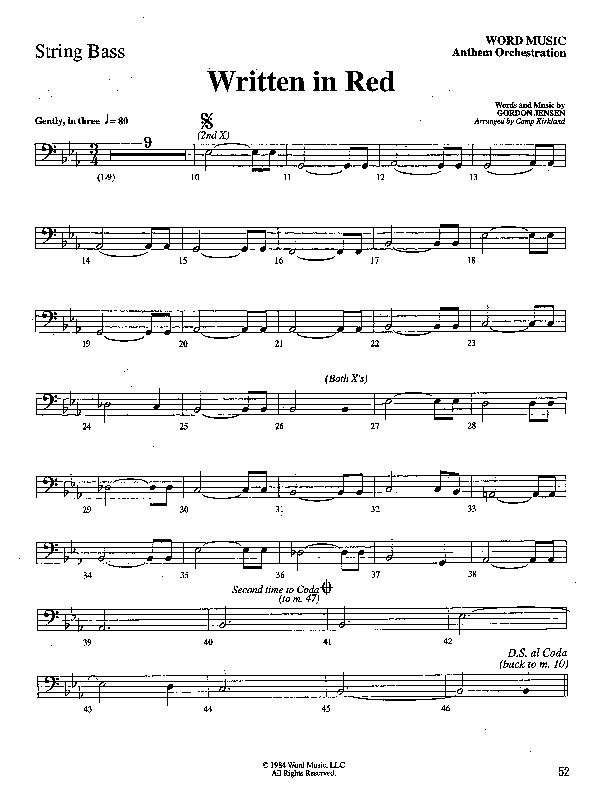 Written In Red (Choral Anthem SATB) String Bass (Word Music Choral / Arr. Camp Kirkland)